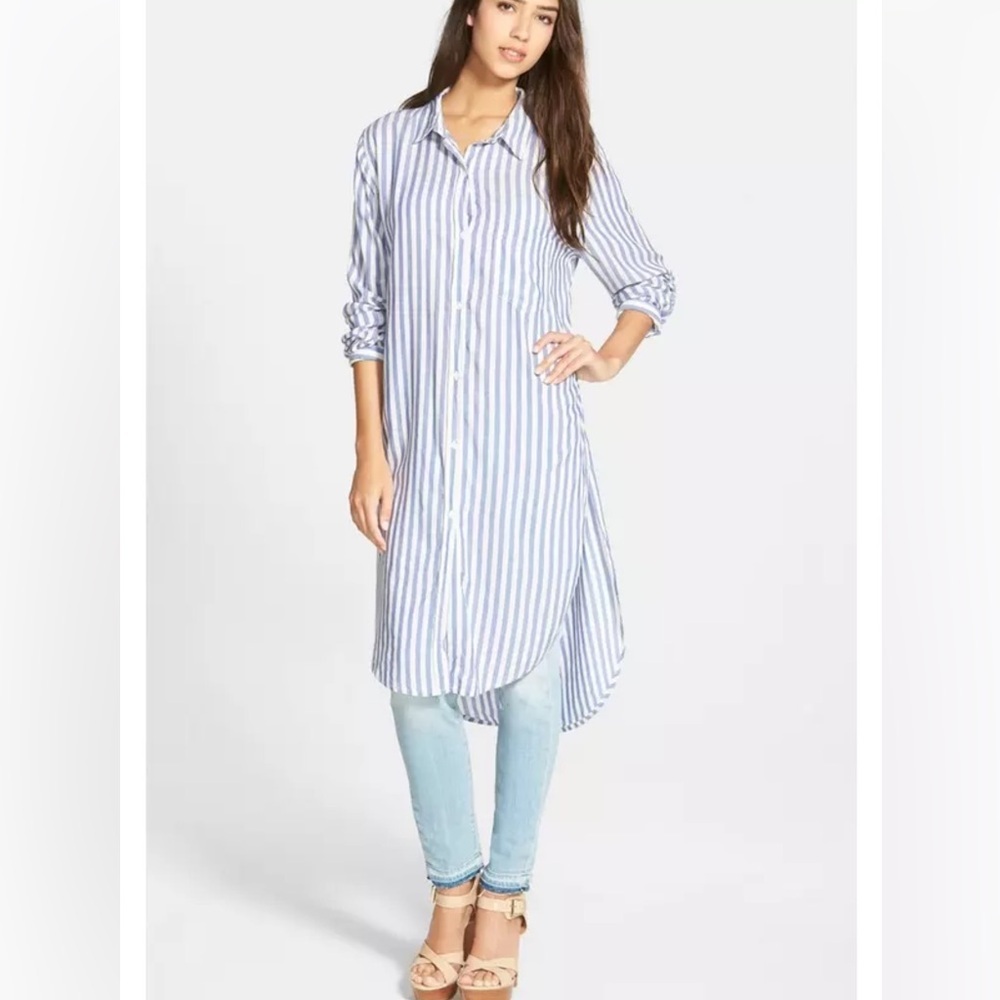 Rails Miranda blue and white stripe button front long sleeve tunic Size Large